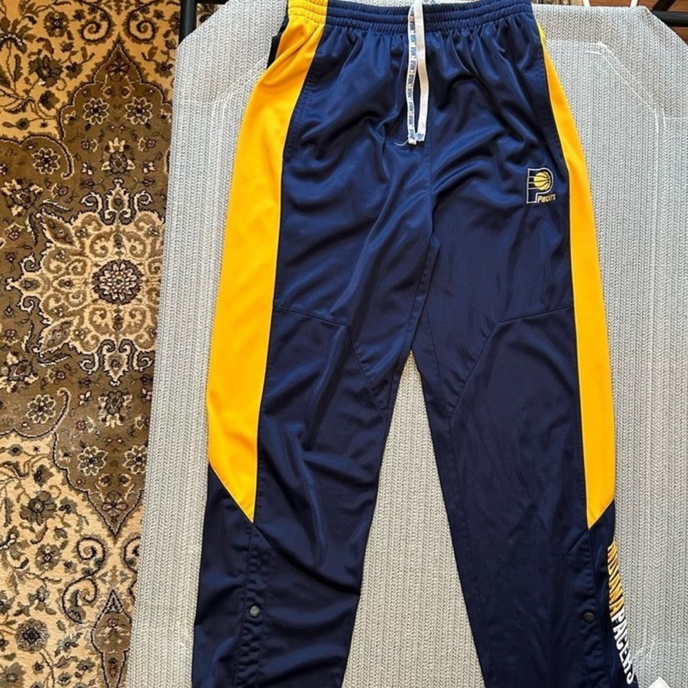 NBA Indiana Pacers Warm Up‎ Pants Medium Navy Blue Yellow Tear Away
